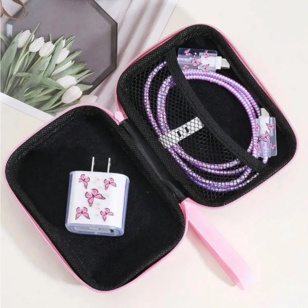 6pcs Butterfly Pattern Anti-breakage Data Cable Protector & Storage Bag Set